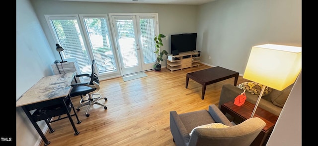 office space featuring light hardwood / wood-style floors