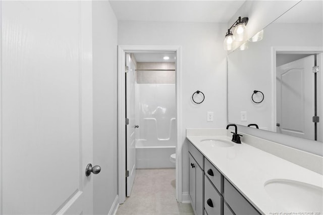 full bathroom with vanity, toilet, and shower / bath combination