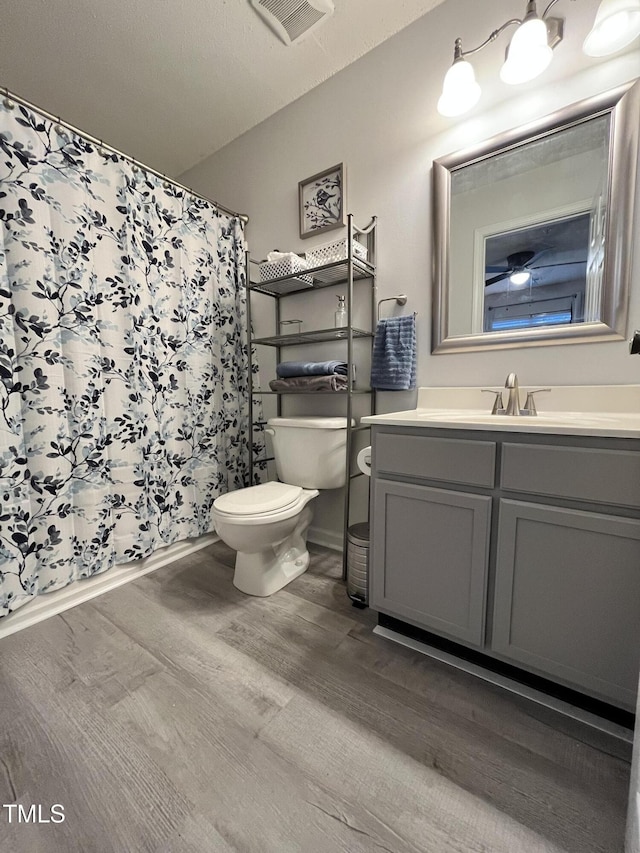 129 Sturbridge Dr Unit 15, Clayton, NC 27520 - bathroom featuring wood finished floors, toilet, vanity, a shower with curtain, and baseboards