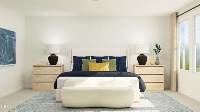 bedroom with baseboards and carpet floors