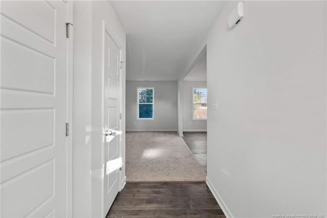 corridor with dark hardwood / wood-style flooring