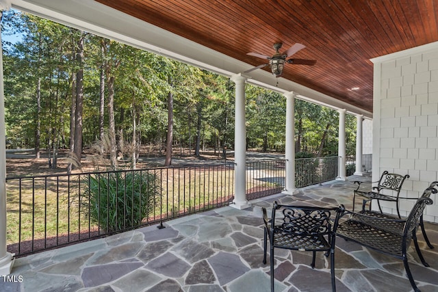 view of patio / terrace with covered porch and ceiling fan