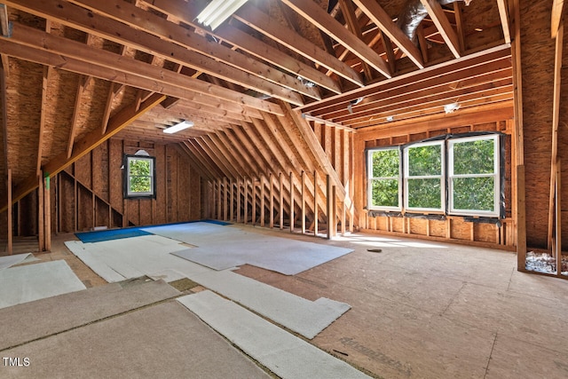 unfinished attic featuring a wealth of natural light