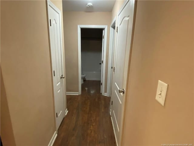 hallway with dark hardwood / wood-style floors