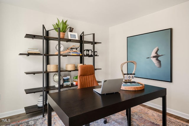 home office featuring hardwood / wood-style floors