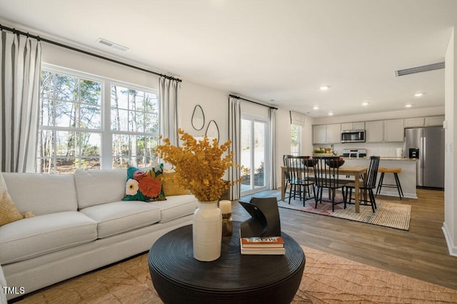 living room featuring light hardwood / wood-style flooring