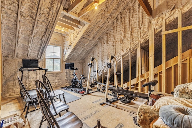 exercise area featuring lofted ceiling