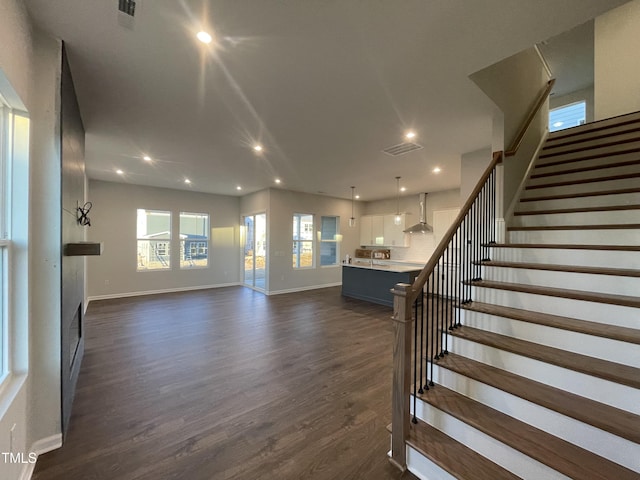 interior space featuring dark hardwood / wood-style flooring and sink