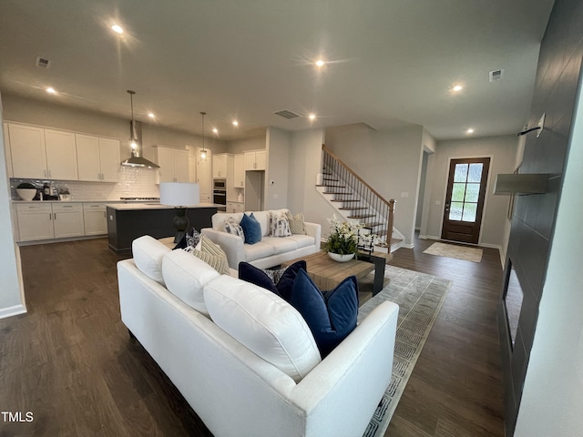 321 Murray Grey Ln, Wake Forest, NC 27587 - living area featuring stairway, recessed lighting, dark wood-style flooring, and baseboards