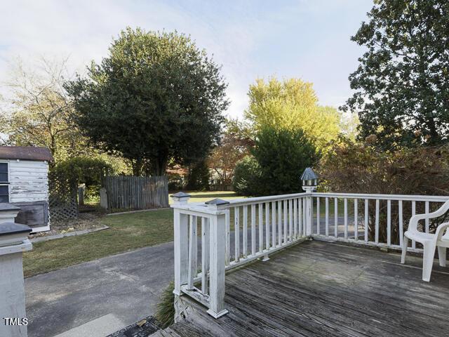 715 E Broad St, Fuquay Varina, NC 27526 - deck featuring fence and an outbuilding