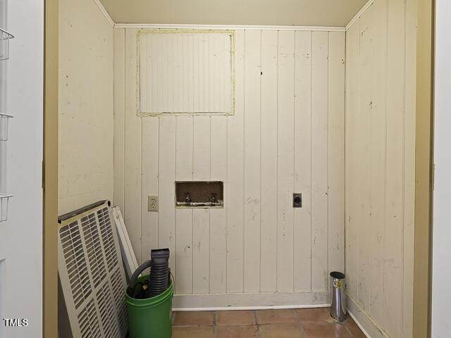 715 E Broad St, Fuquay Varina, NC 27526 - clothes washing area with washer hookup, hookup for an electric dryer, and tile patterned flooring