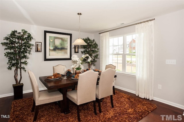 dining room with baseboards and dark wood-style flooring