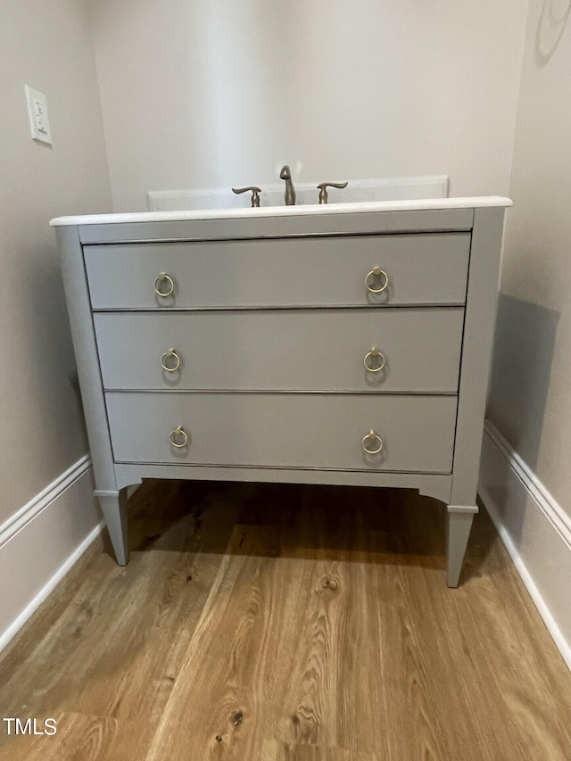 room details with sink and hardwood / wood-style flooring