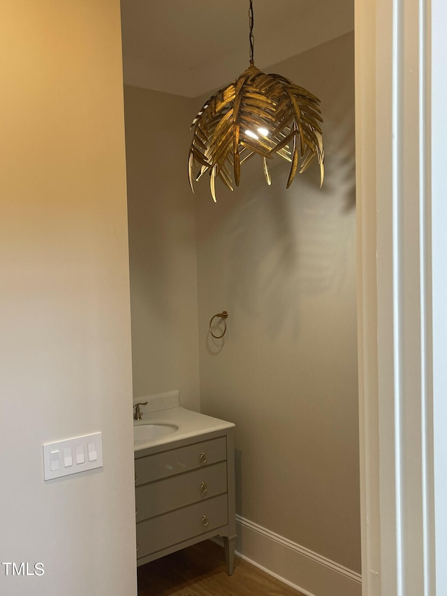 bathroom featuring vanity and wood-type flooring