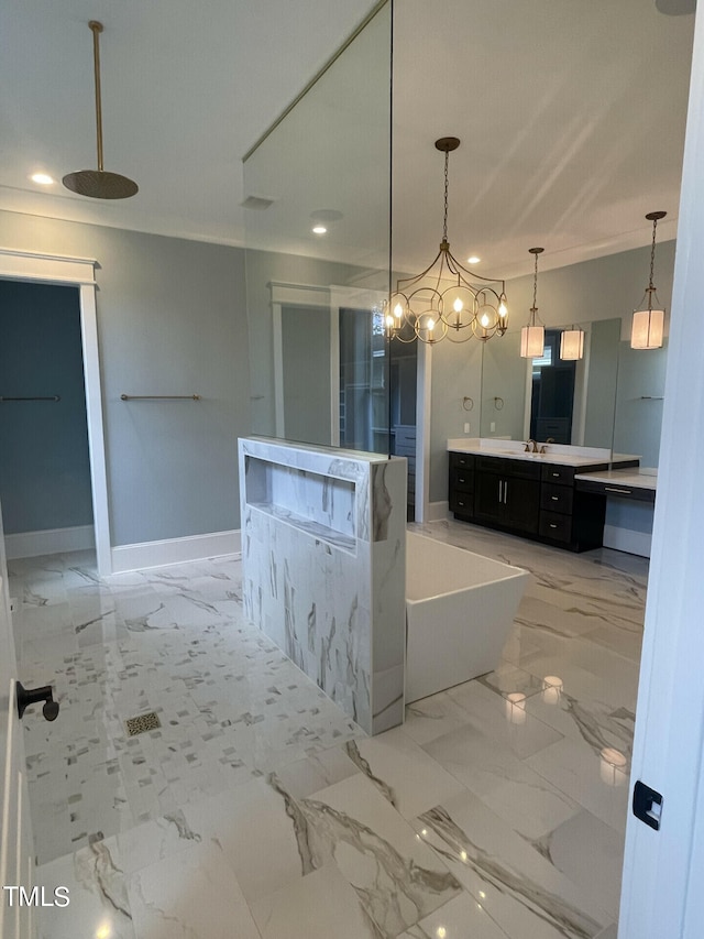 kitchen with a notable chandelier and hanging light fixtures