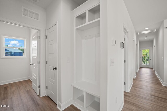 mudroom featuring wood-type flooring