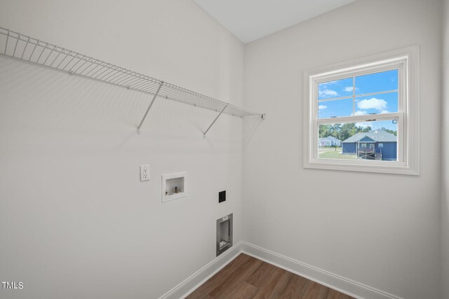 laundry room with hookup for a washing machine, hardwood / wood-style floors, and hookup for an electric dryer