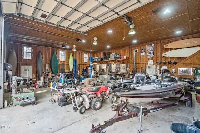 garage with wooden walls