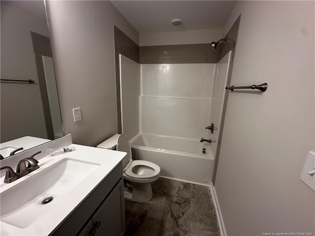 full bathroom featuring vanity, shower / bath combination, and toilet