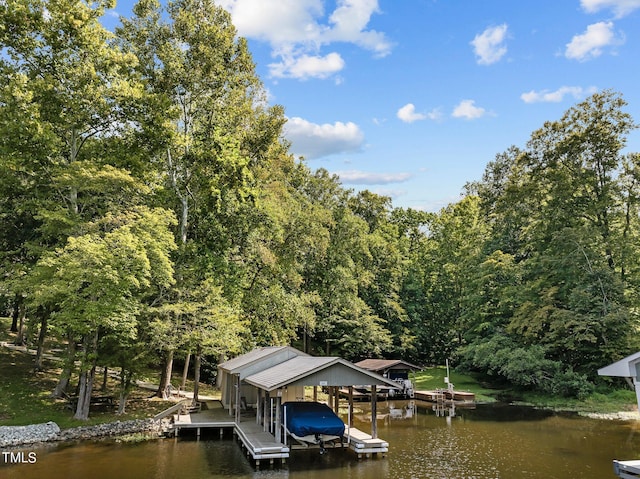 view of dock featuring a water view