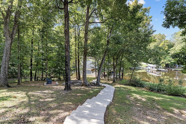 view of property's community with a water view