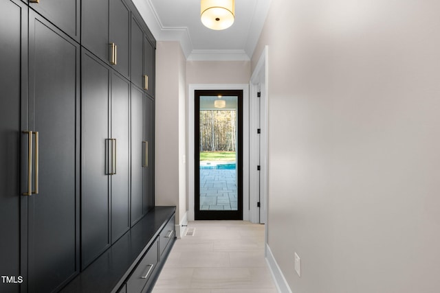 mudroom with crown molding