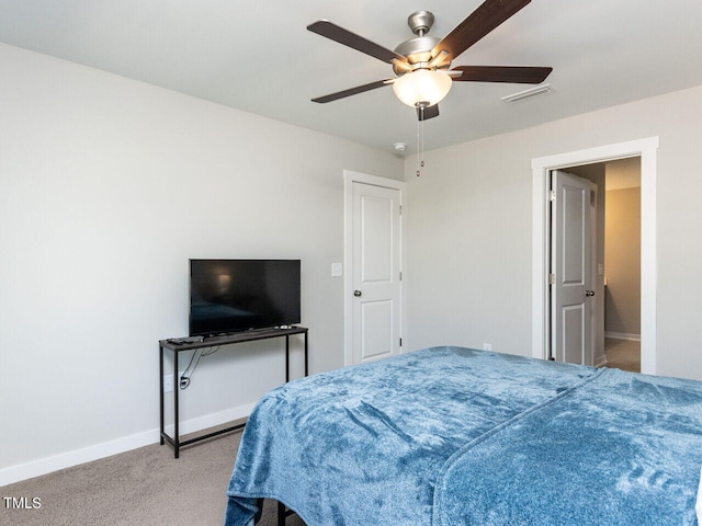 bedroom featuring carpet and ceiling fan