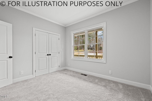 102 Mayan Dr, Louisburg, NC 27549 - unfurnished bedroom with a closet, carpet flooring, crown molding, and baseboards