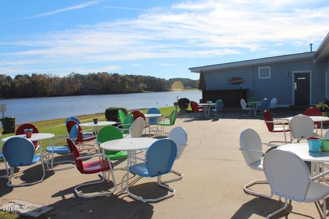 view of patio / terrace featuring a water view