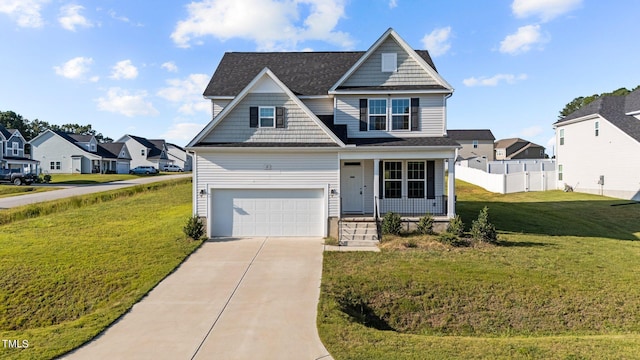 craftsman-style house featuring a garage and a front lawn