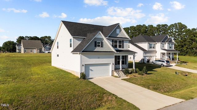 view of front facade featuring a garage and a front lawn