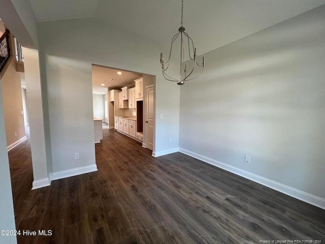 3 Vineyard Pl, Jackson Springs, NC 27281 - unfurnished dining area with a chandelier, dark wood finished floors, lofted ceiling, and recessed lighting