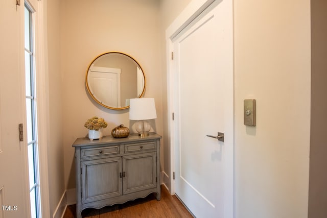 doorway to outside with dark hardwood / wood-style floors