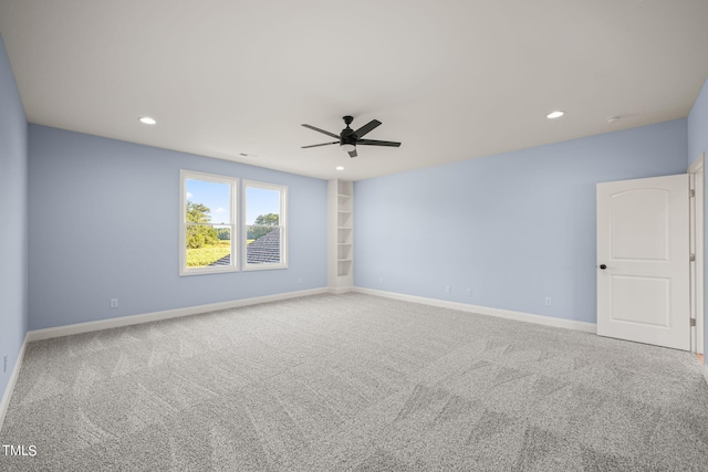 2804 Jack Mitchell Rd, Zebulon, NC 27597 - unfurnished room featuring a ceiling fan, carpet, baseboards, and recessed lighting