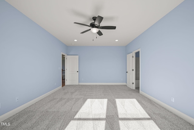 2804 Jack Mitchell Rd, Zebulon, NC 27597 - unfurnished room featuring baseboards, light colored carpet, ceiling fan, and recessed lighting