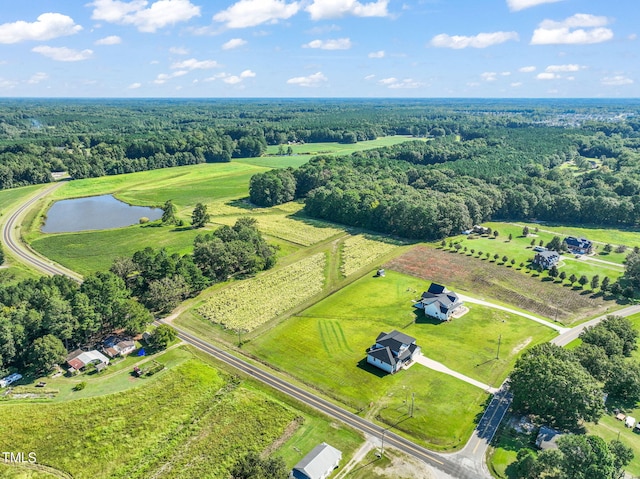 bird's eye view with a water view and a rural view