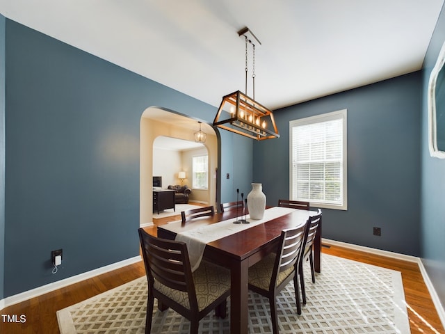 dining space with hardwood / wood-style floors