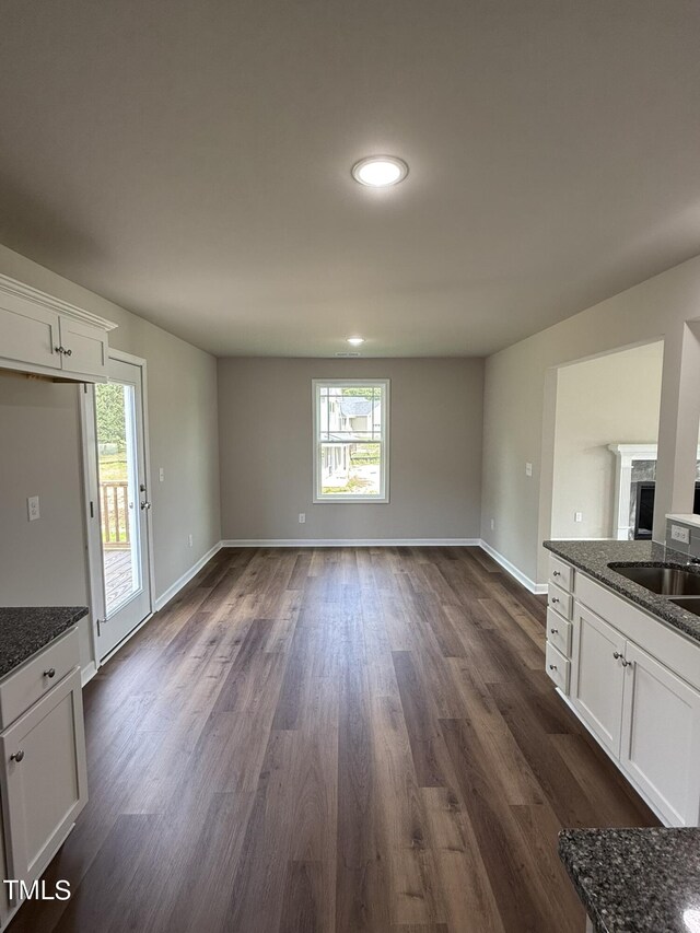 interior space with sink, plenty of natural light, and dark hardwood / wood-style floors