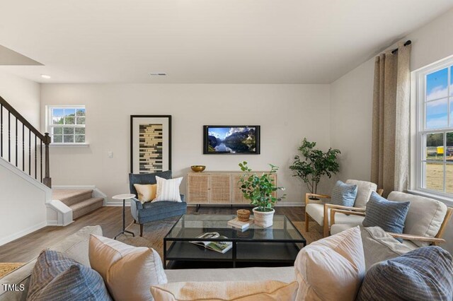 living room with hardwood / wood-style floors