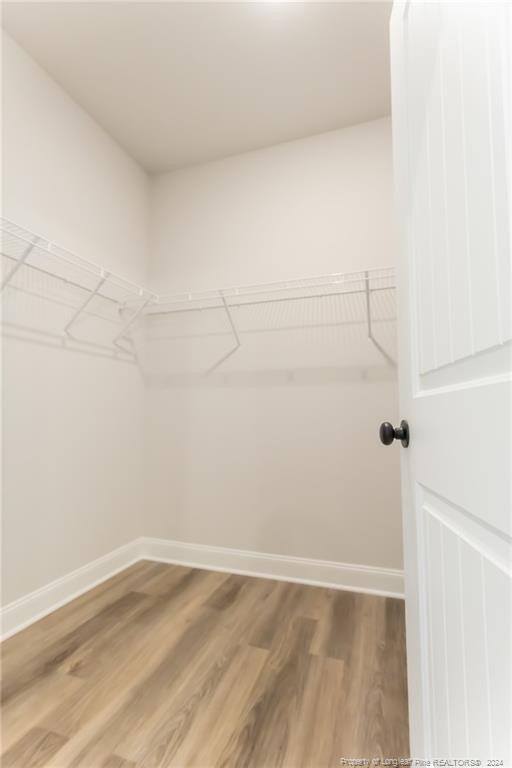 walk in closet with hardwood / wood-style floors