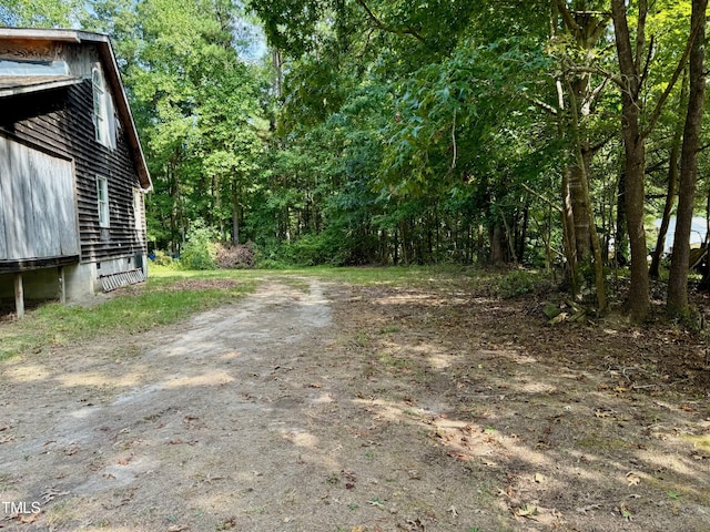 view of yard featuring dirt driveway