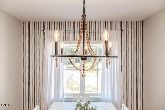 interior details with a chandelier