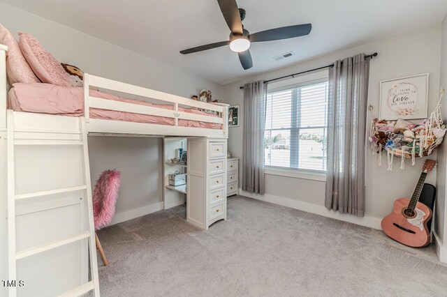 bedroom with light carpet, baseboards, and visible vents