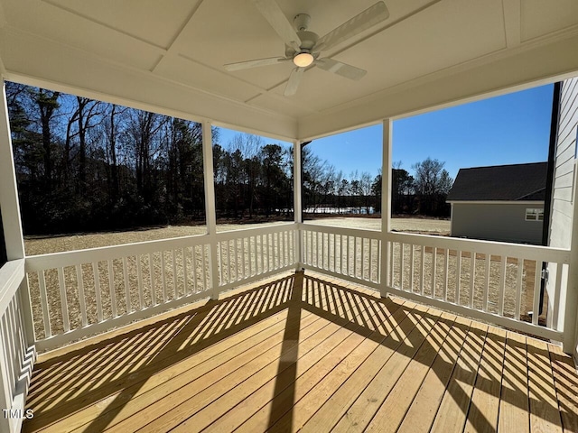 wooden terrace with ceiling fan