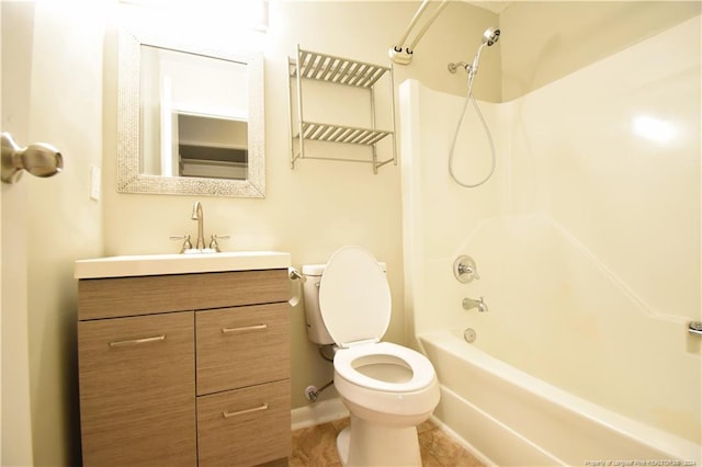 full bathroom with tile patterned flooring, vanity, toilet, and  shower combination