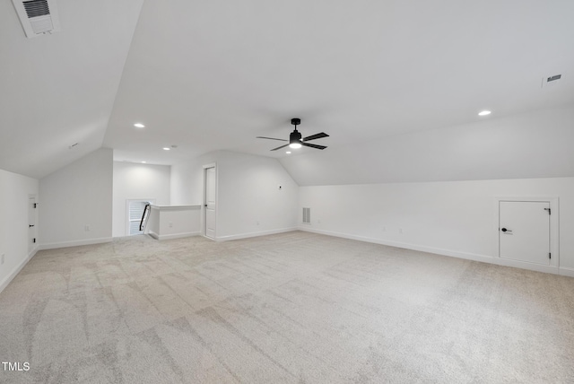 2621 Silver Gate Ct, Wake Forest, NC 27587 - bonus room with vaulted ceiling, a ceiling fan, light colored carpet, and recessed lighting