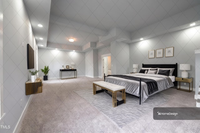 bedroom featuring tile patterned floors and baseboards