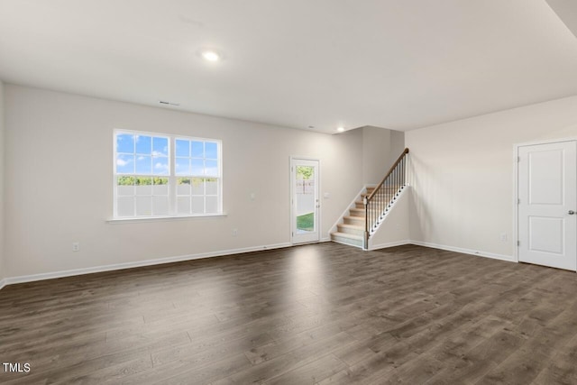 unfurnished living room featuring dark hardwood / wood-style floors