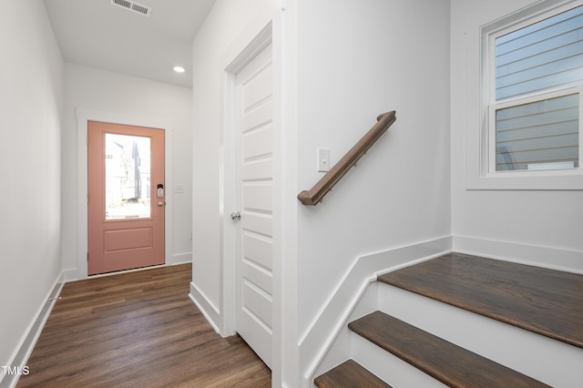 entryway featuring dark wood-type flooring