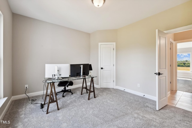 view of carpeted home office